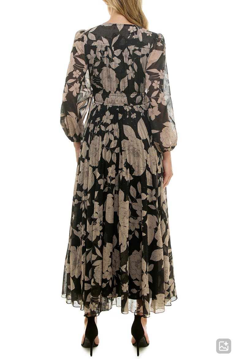 Metallic Floral Chiffon Midi Dress, Main, color, BLACK TAUPE