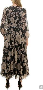Taylor Dresses Metallic Floral Chiffon Midi Dress
