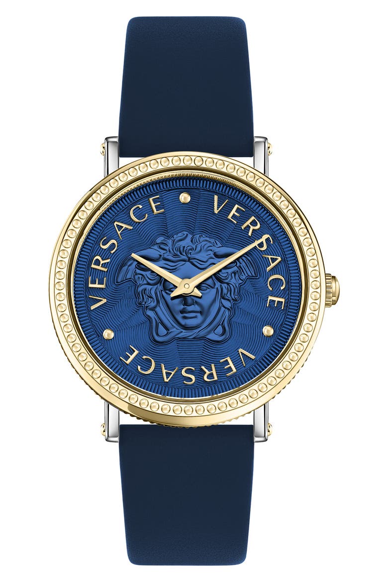 V-Dollar Leather Strap Watch, 37mm, Main, color, TWO TONE