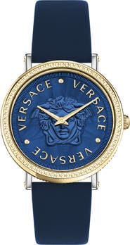 Versace V-Dollar Leather Strap Watch, 37mm