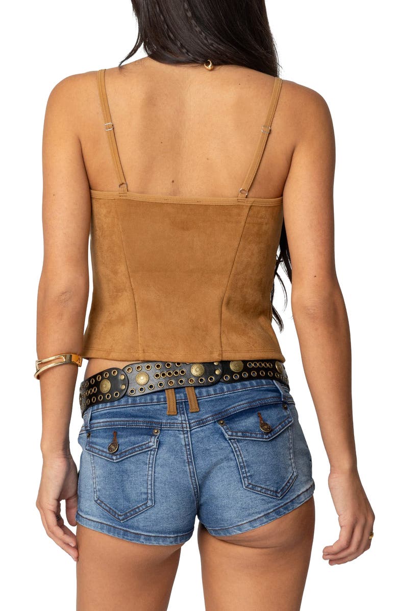 EDIKTED Tori Faux Suede Corset Top, Alternate, color, Tan
