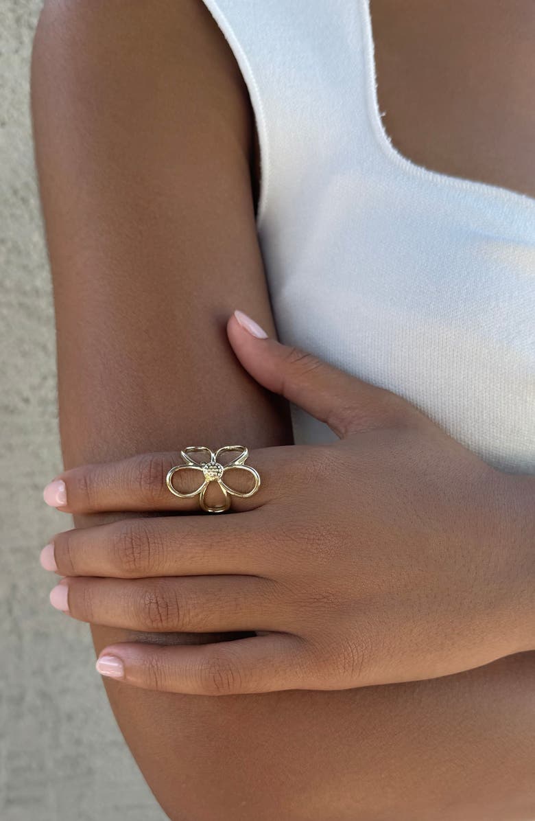 Adornia Flower Outline Ring, Alternate, color, Gold