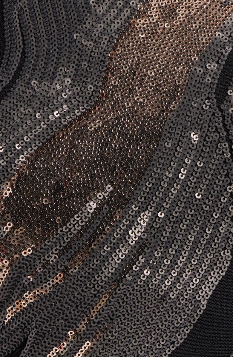 Vince Camuto Sequin Low Back Long Sleeve Gown, Alternate, color, Black Multi