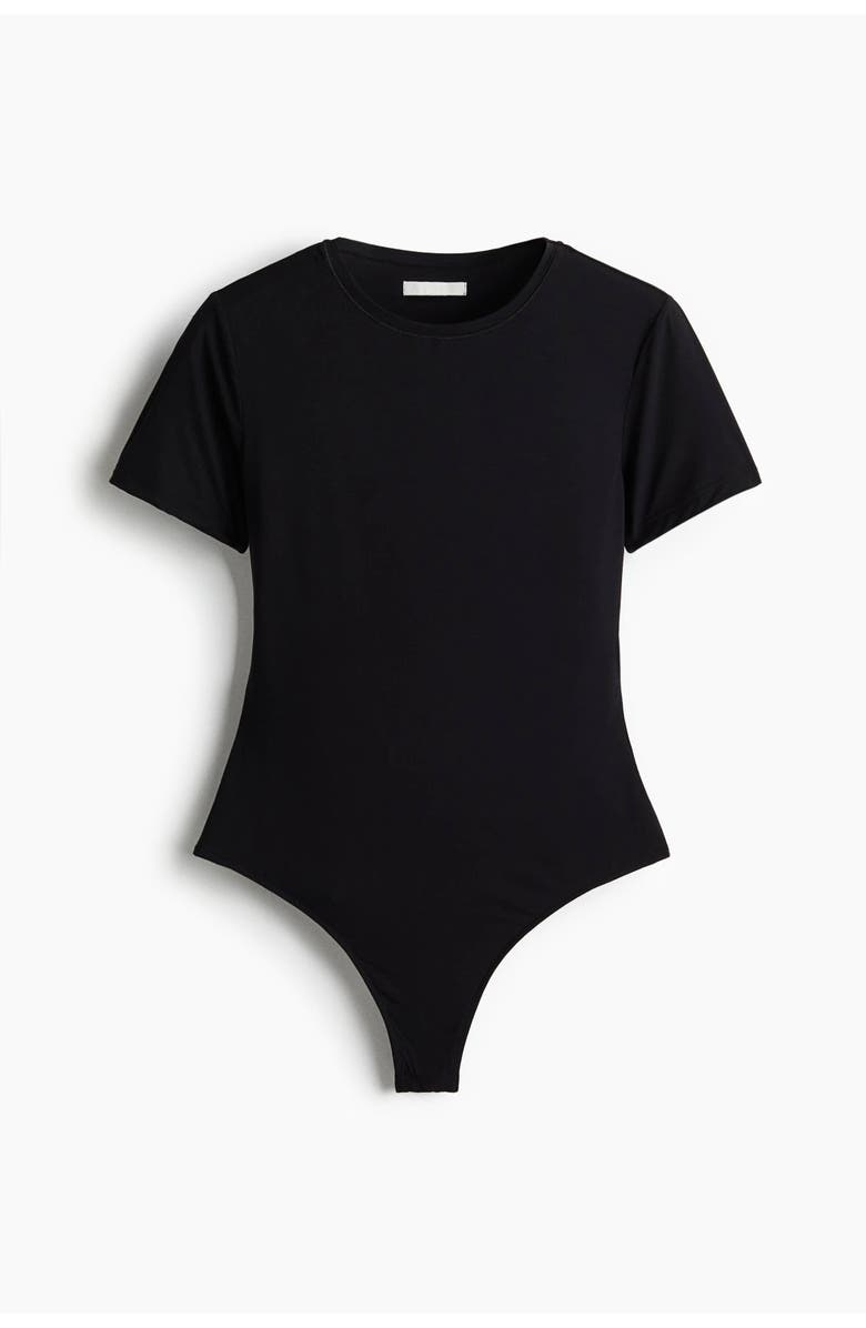 H&M Short-sleeved microfiber bodysuit, Alternate, color, Black