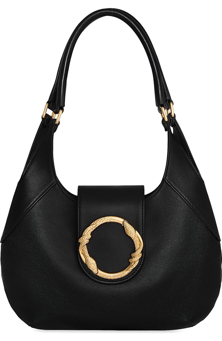 Rebecca Minkoff Snake Ring Leather Crescent Shoulder Bag, Main, color, Black