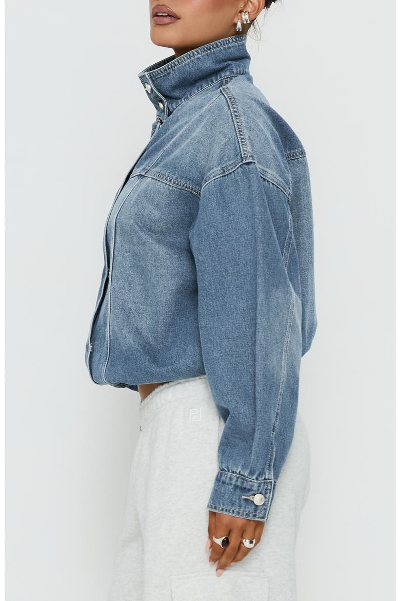 Alfea Funnel Neck Denim Bomber Jacket, Alternate, color, MID BLUE WASH