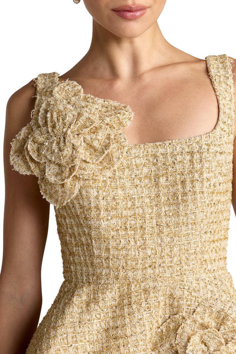 Pocketed Sleeveless Boucle Floral Mini Dress, Alternate, color, Gold
