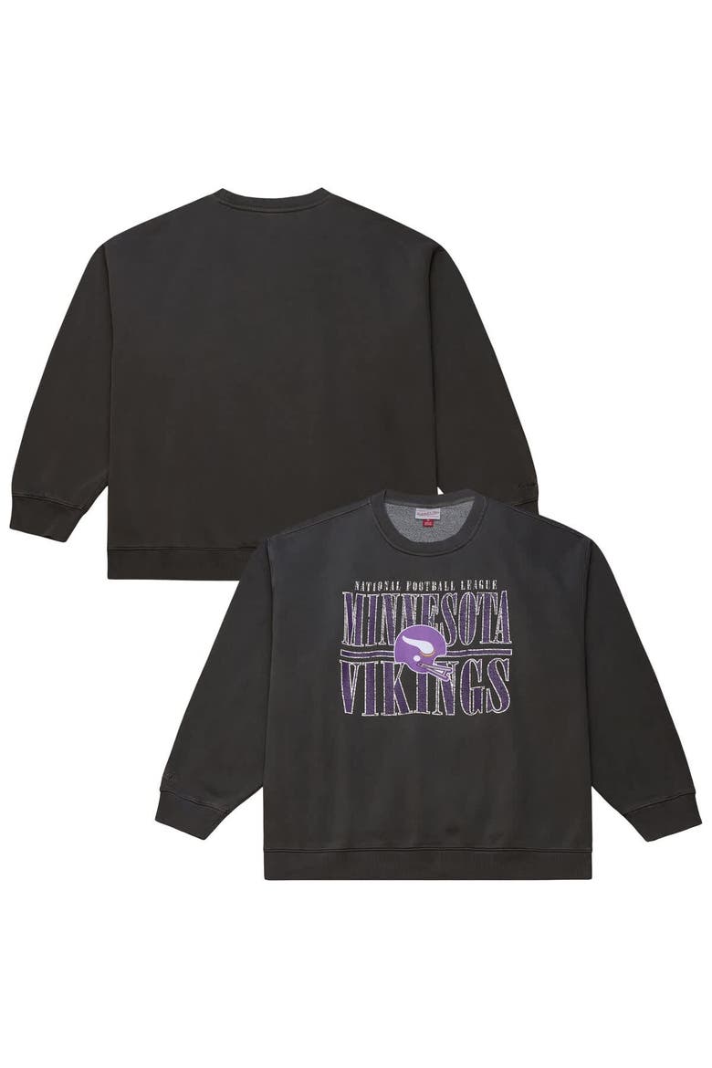 Men's Mitchell & Ness  Black Minnesota Vikings Downtown Crew Vintage Logo Sweatshirt, Main, color, Black