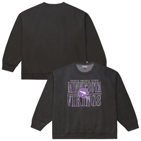 Men's Mitchell & Ness  Black Minnesota Vikings Downtown Crew Vintage Logo Sweatshirt