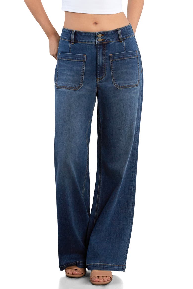Patch Pocket Wide Leg Jeans, Main, color, DENIM PATCH
