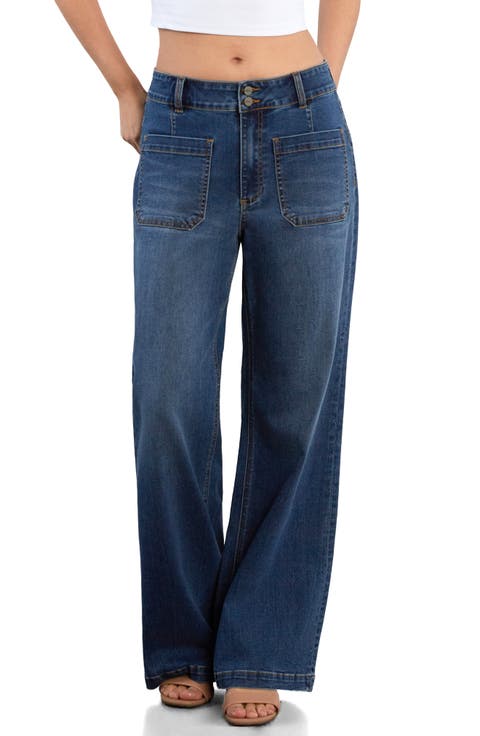 Patch Pocket Wide Leg Jeans