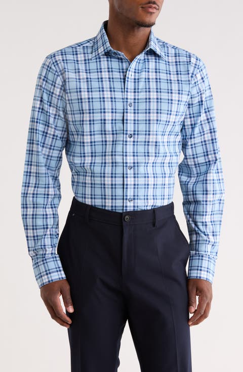 Trim Fit Plaid Cotton Dress Shirt