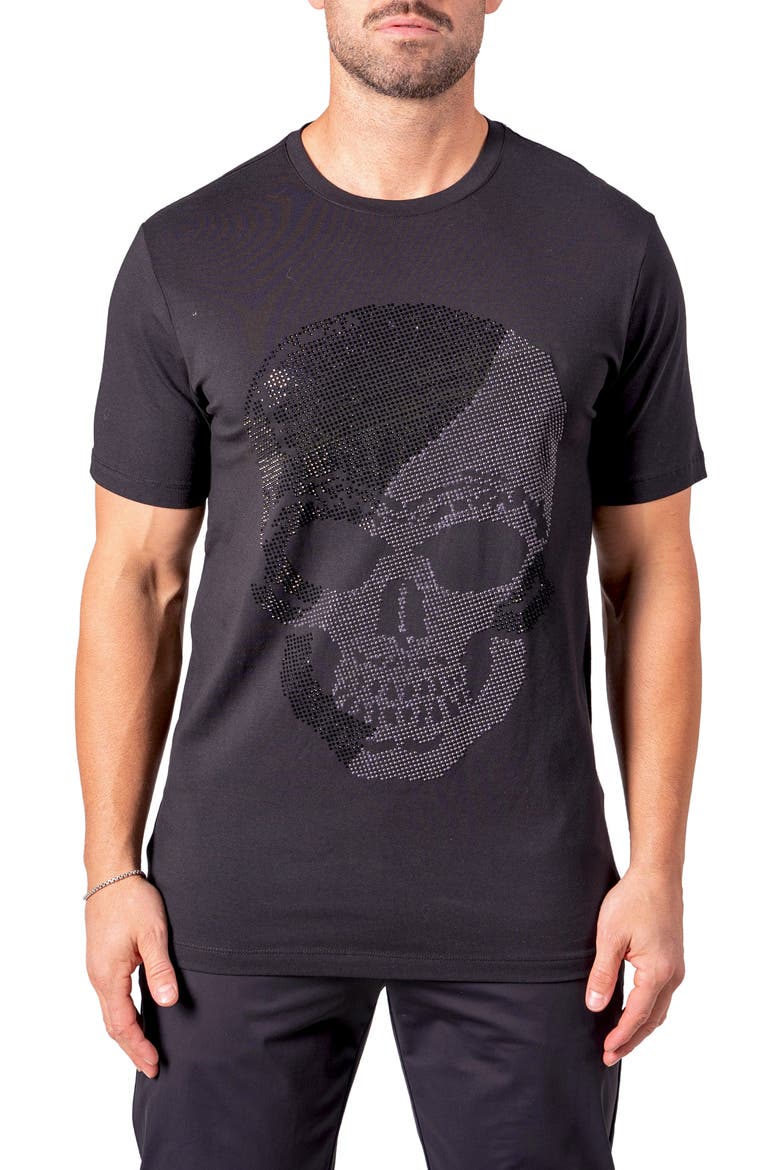 Pixel Skull Graphic T-Shirt, Main, color, BLACK