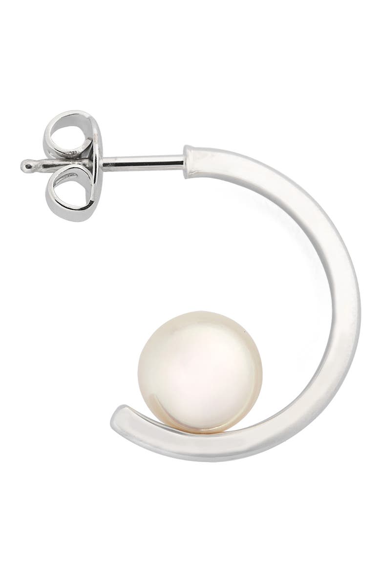 Floating Pearl Mini Hoop Earring, Alternate, color, WHITE GOLD