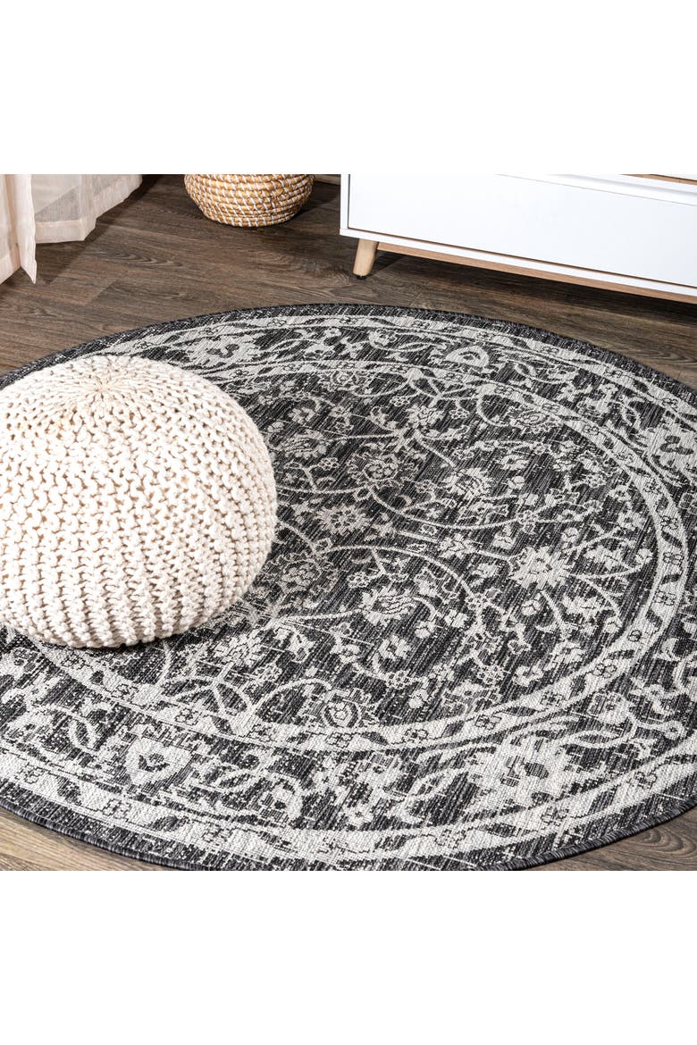 Palazzo Vine and Border Textured Weave Indoor/Outdoor Rug, Main, color, Black/Gray