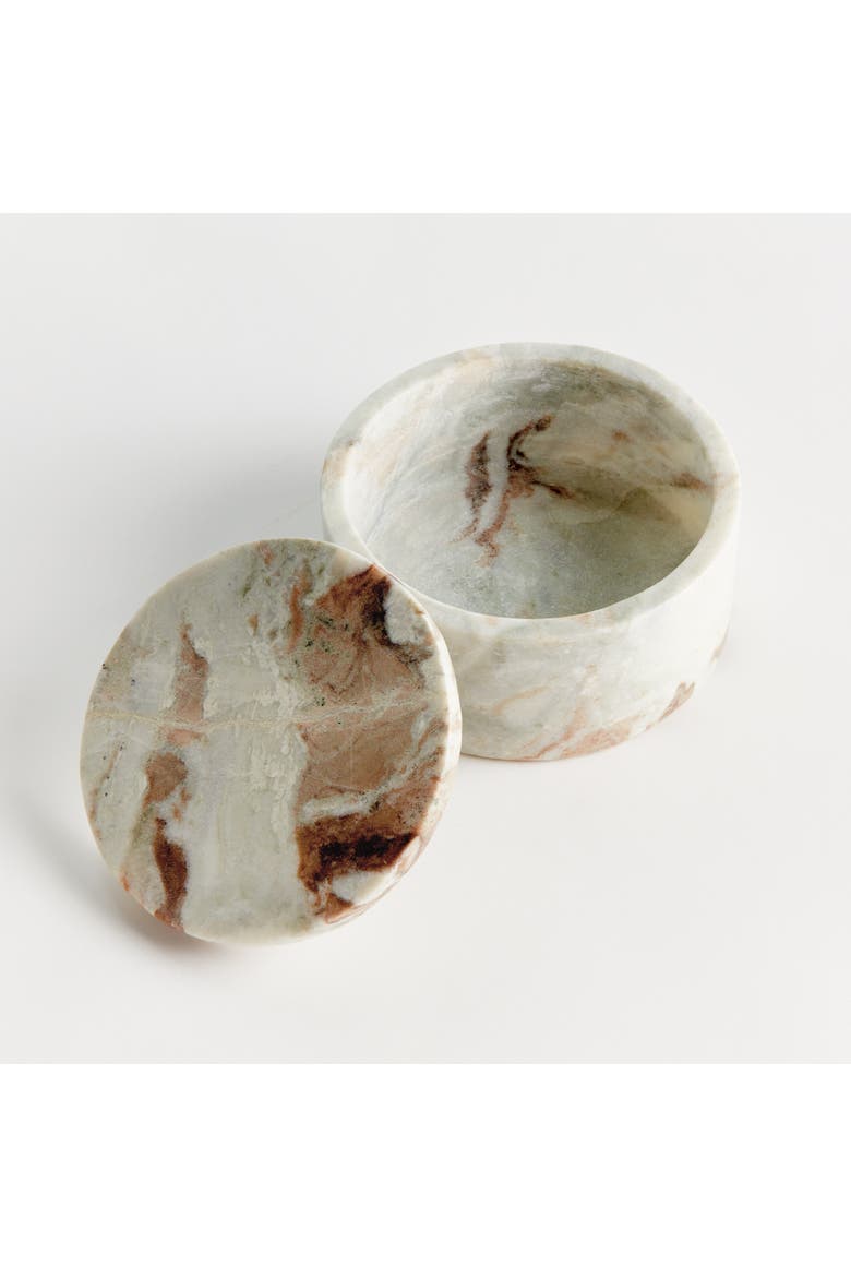 Jaqueline Round Lidded Box Wide - Brown/White Marble Accent, Alternate, color, Brown