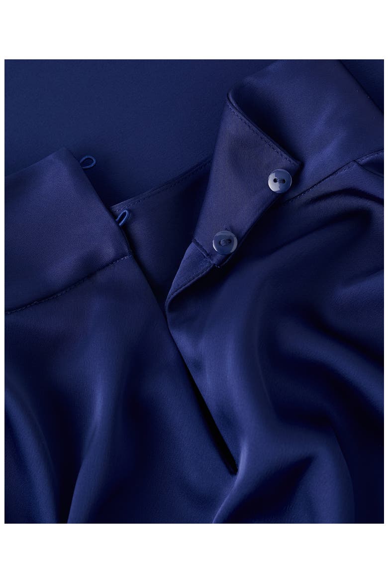 Pleated Long Sleeve Satin Dress, Alternate, color, INDIGO BLUE