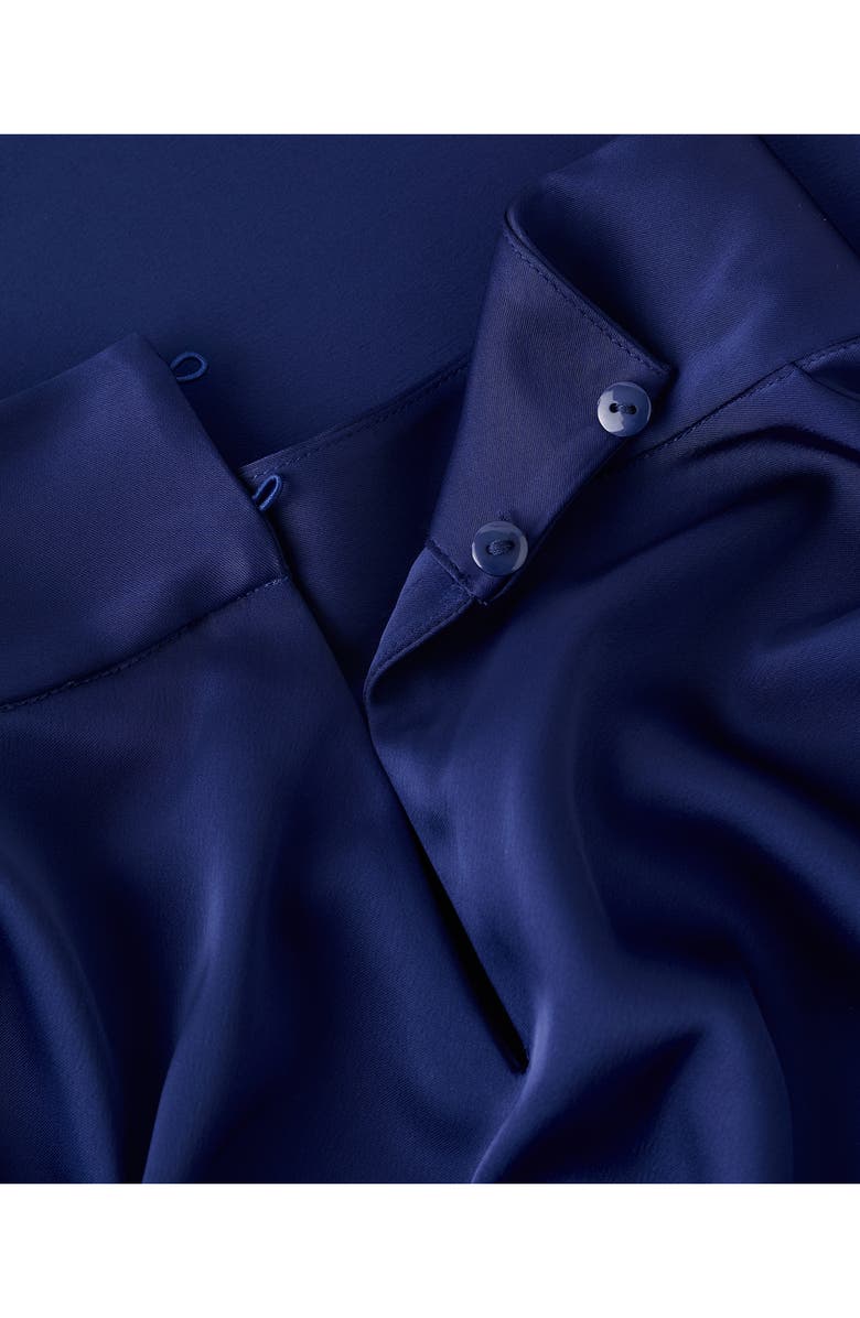 MANGO Pleated Long Sleeve Satin Dress, Alternate, color, Indigo Blue