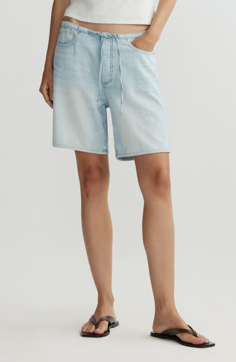 Sienna Drawstring Low Rise Relaxed Denim Shorts (Poolside Aura)
