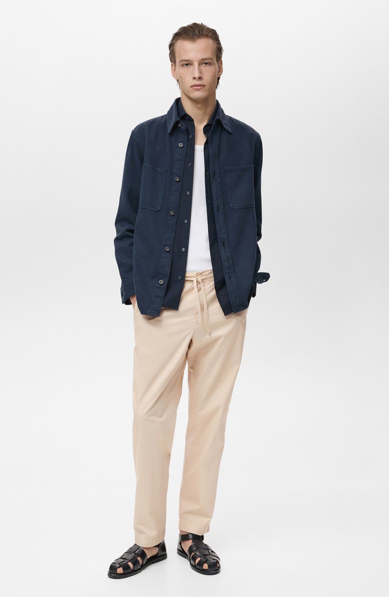 MANGO Drawstring Straight Leg Poplin Pants, Alternate, color, Ecru