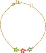 Bony Levy 14K Gold Enamel Flower Charm Bracelet