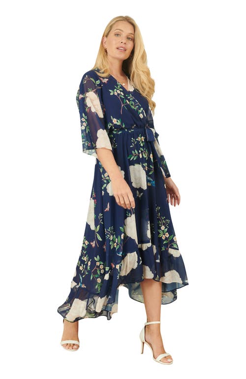 Yumi Bird And Floral Print Midi Wrap Dress In Multi