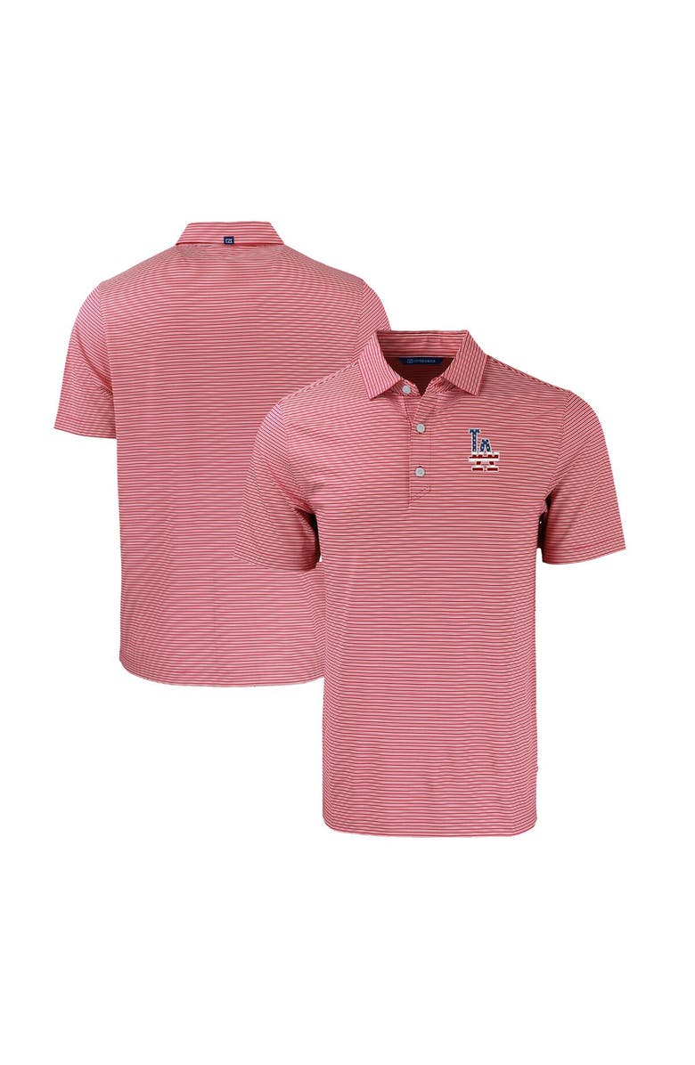 Cutter & Buck Men's Cutter & Buck  Red/White Los Angeles Dodgers Stars & Stripes Forge Eco Double Stripe Stretch Recycled Polo, Main, color, 
