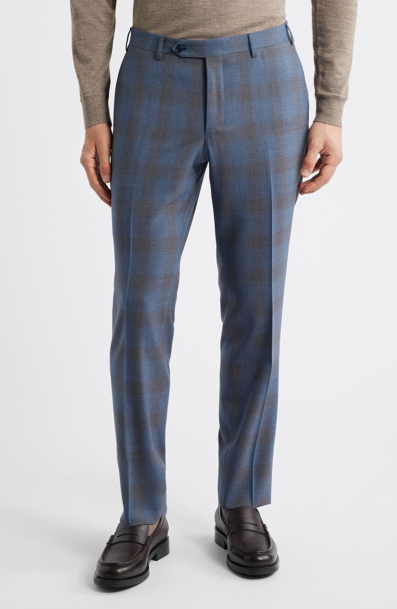 Canali Capri Trim Fit Blue & Brown Plaid Wool Suit, Alternate, color, Blue