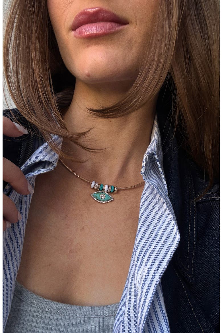 Evil Eye Collar Necklace, Alternate, color, TURQUOISE