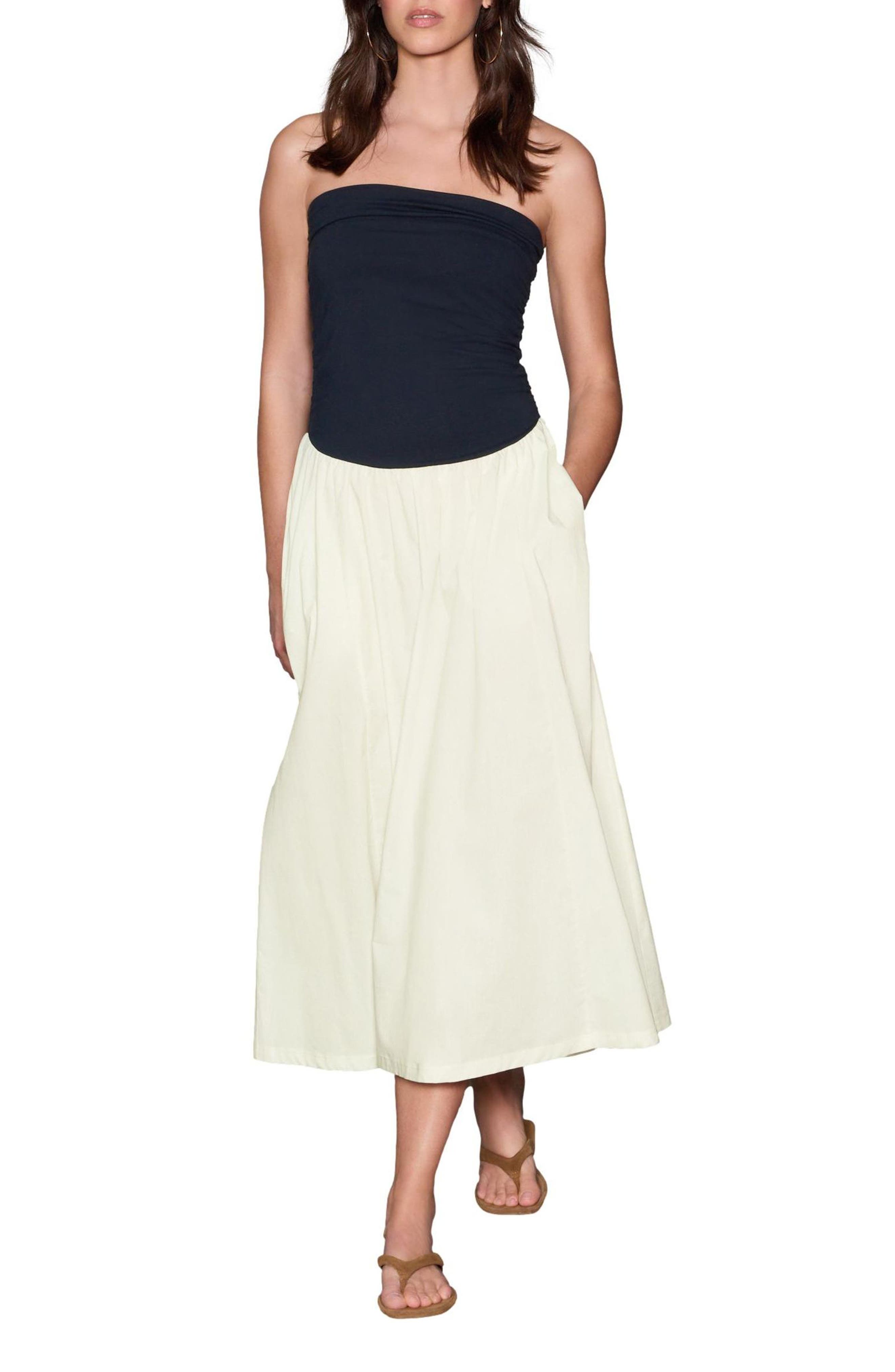 NEXT 2-Tone Jersey & Woven Mix Strapless Maxi Dress in White 