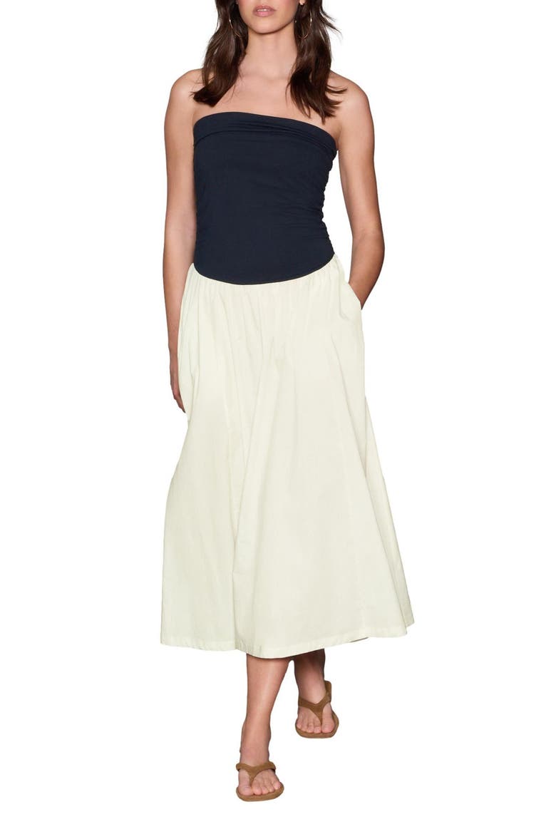2-Tone Jersey & Woven Mix Strapless Maxi Dress, Main, color, WHITE