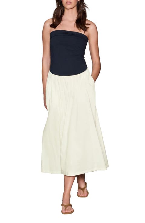 2-Tone Jersey & Woven Mix Strapless Maxi Dress