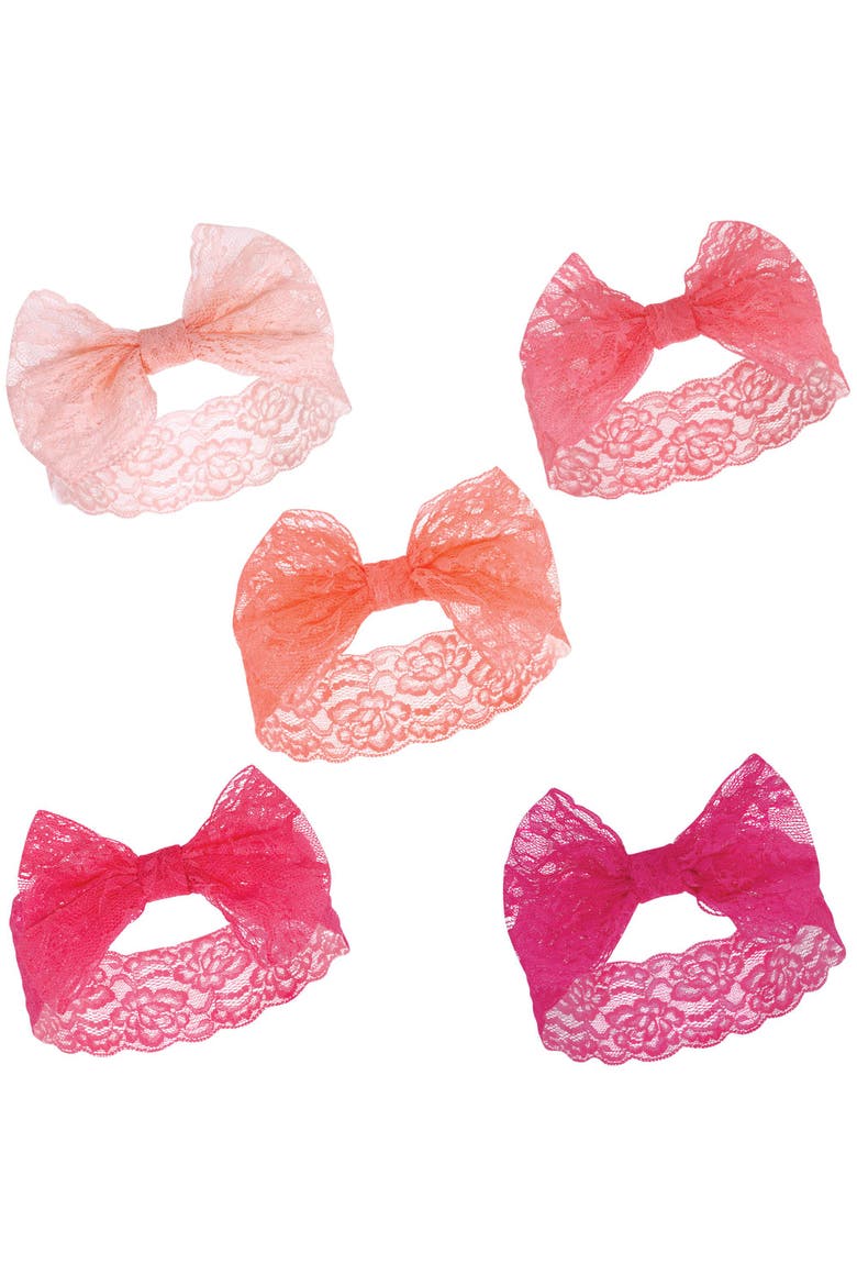 10Pk Lace Headbands, Alternate, color, Periwinkle Yellow Pink Coral