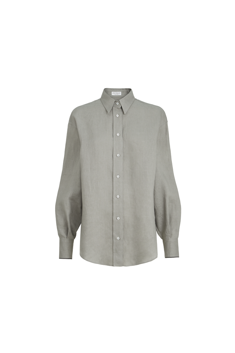 Linen shirt with monili, Alternate, color, Khaki