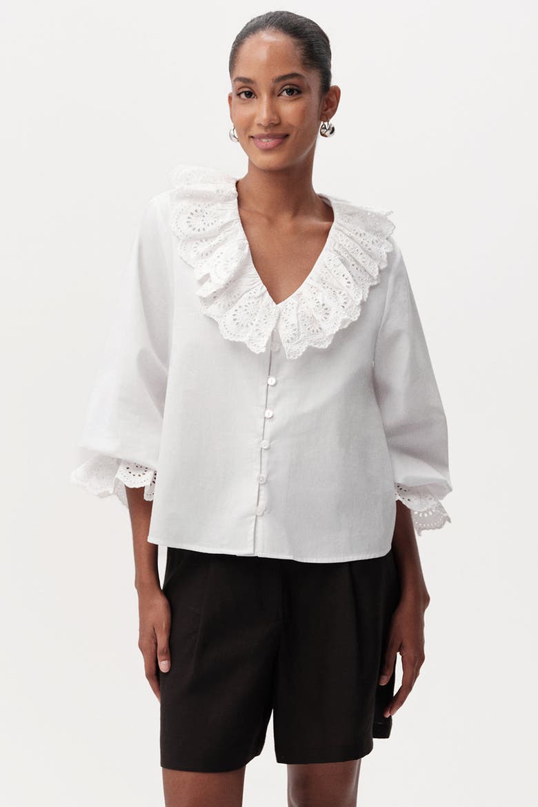 Bibiane Broderie Embroidered Blouse, Alternate, color, White