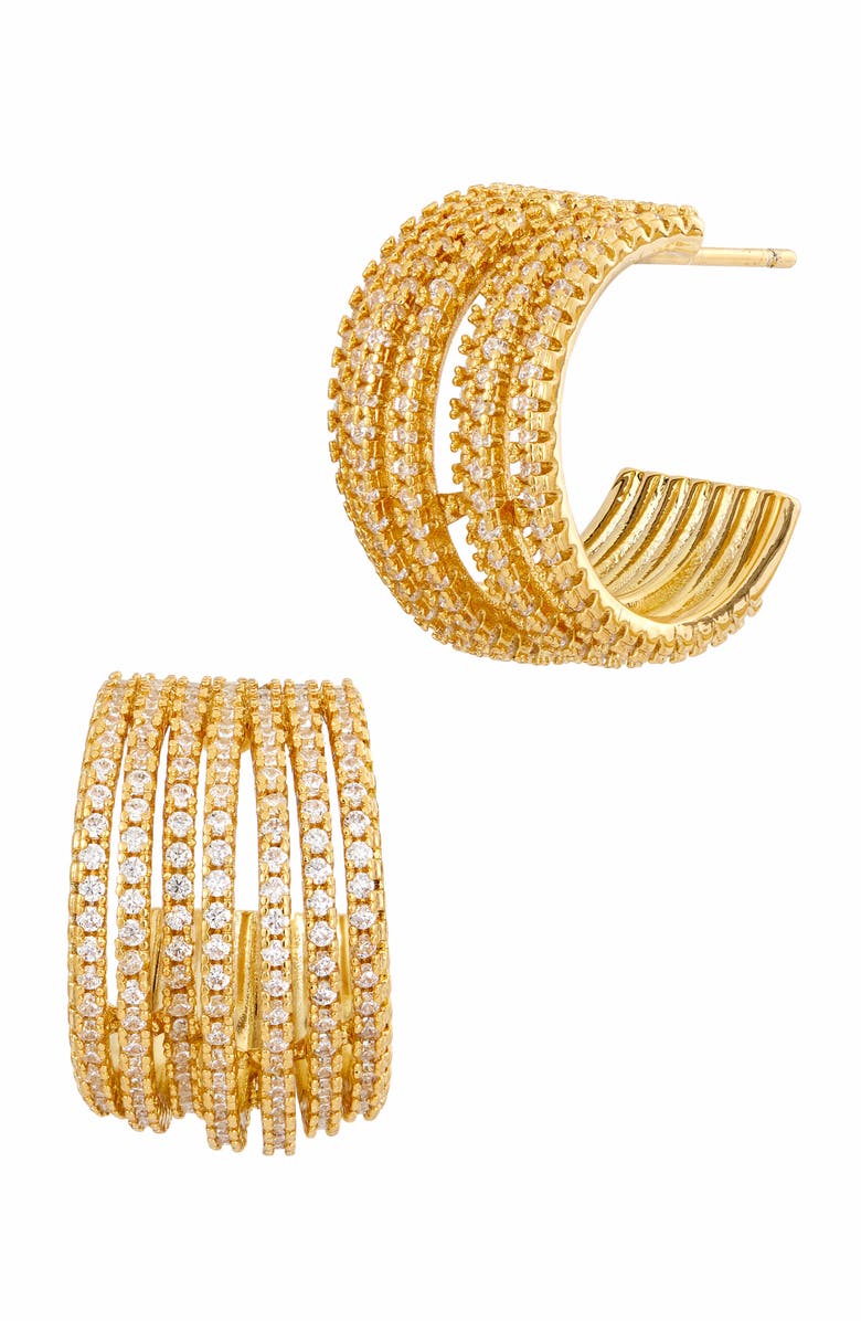 SAVVY CIE JEWELS Cubic Zirconia Wide Half Hoop Earrings, Main, color, Yellow