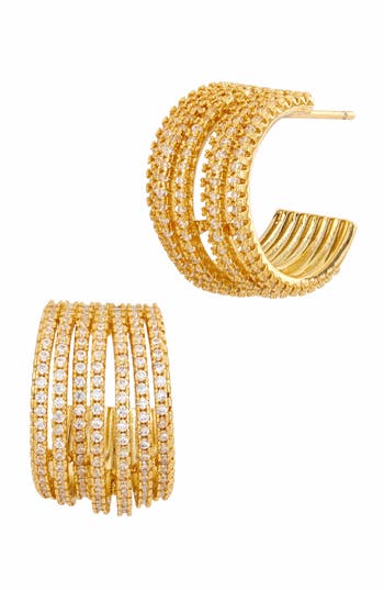 Savvy Cie Jewels 18k Gold Plated Wide Cz Half Hoop Earrings