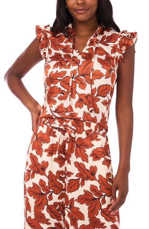 Floral Flutter Sleeve Satin Top