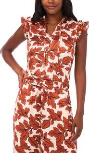 Vince Camuto Floral Flutter Sleeve Satin Top