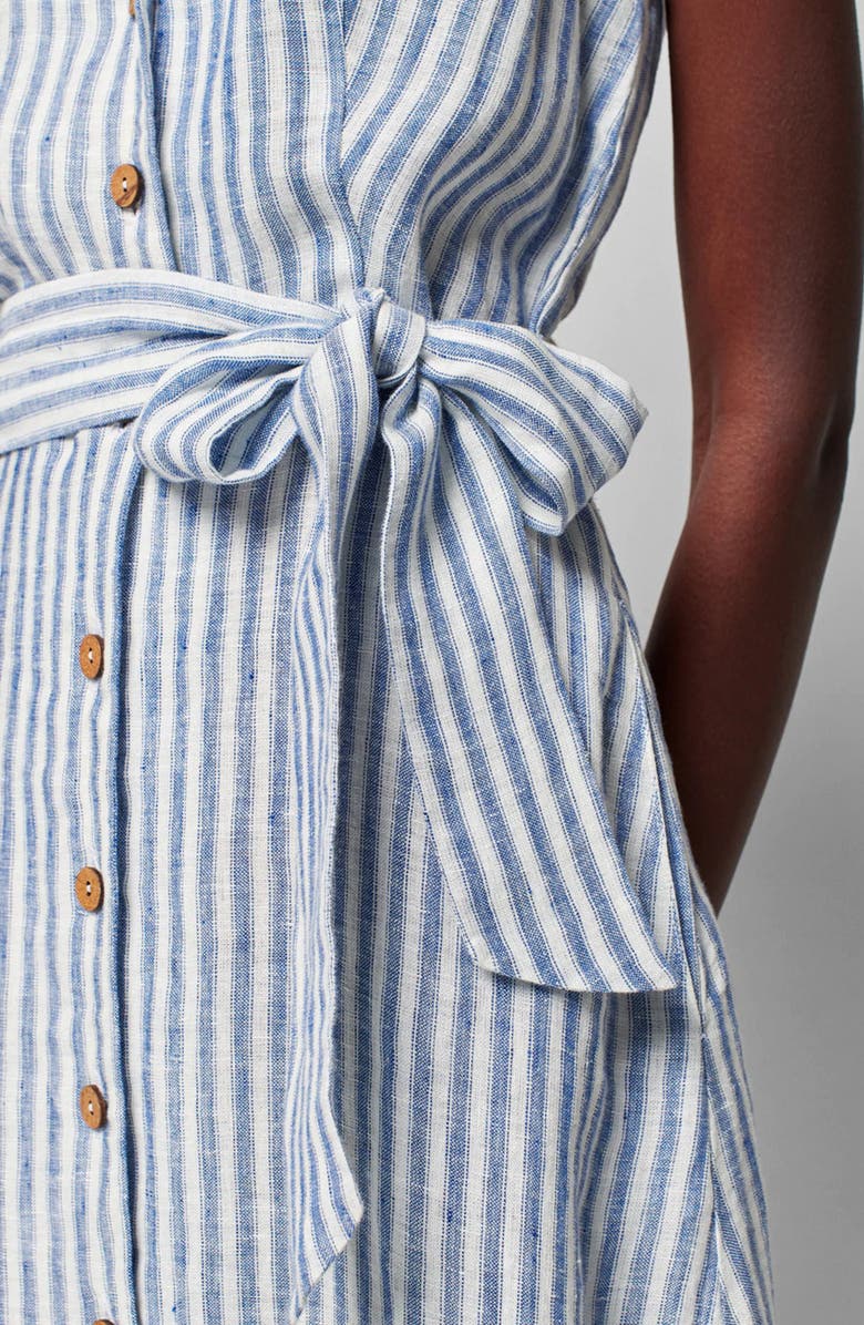 Faherty Margaux Stripe Belted Linen Midi Dress, Alternate, color, 