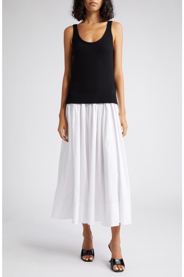 Corey Mixed Media Merino Wool & Stretch Poplin Dress, Main, color, BLACK/ WHITE