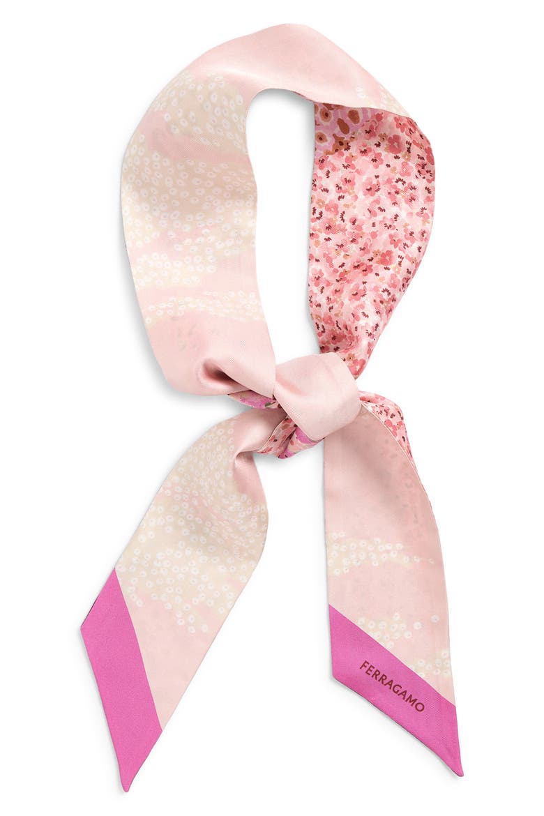 Fiorenza Floral Reversible Silk Skinny Scarf, Alternate, color, BORDEAUX/ROSE