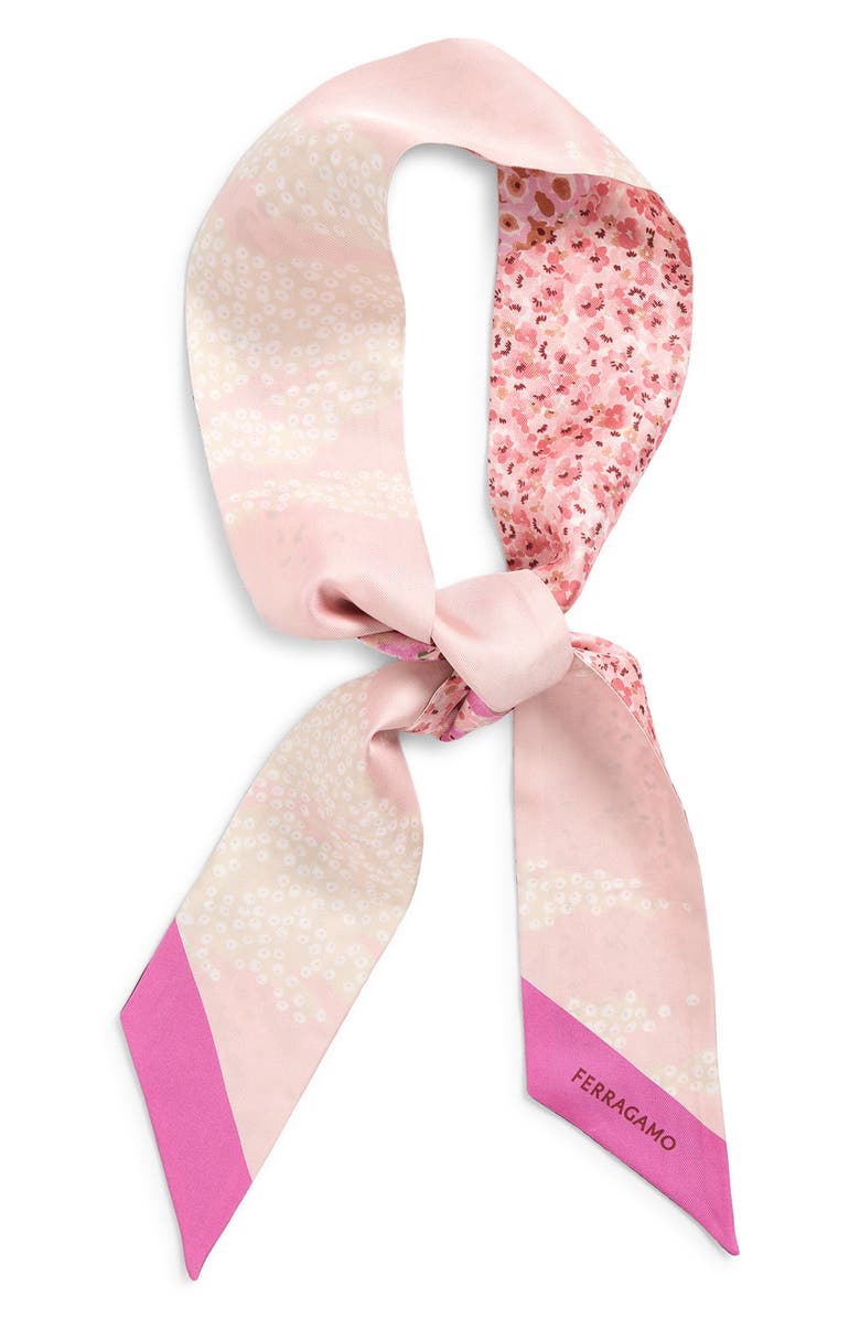 FERRAGAMO Fiorenza Floral Reversible Silk Skinny Scarf, Alternate, color, Bordeaux/Rose