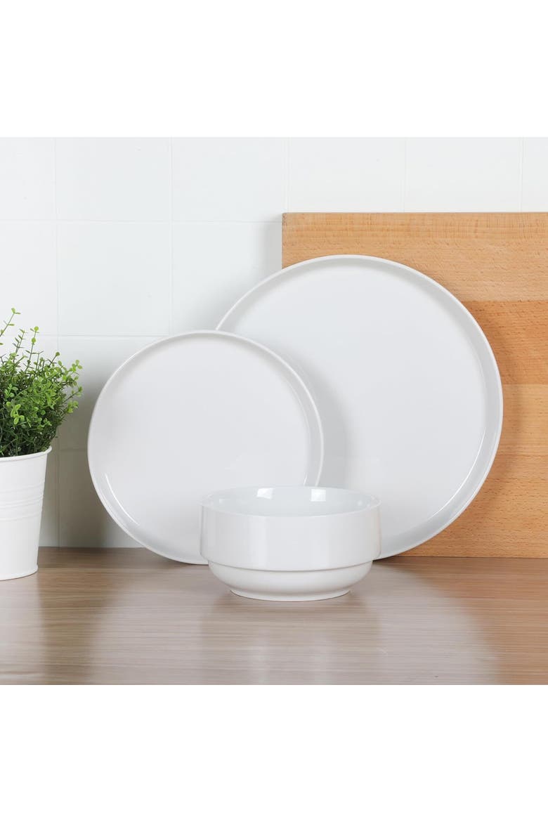 Snowscape 12 Piece fine Ceramic Stackable Dinnerware Set, Alternate, color, White