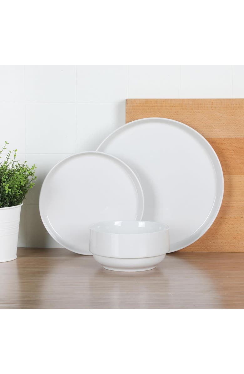 Gibson Home Snowscape 12 Piece fine Ceramic Stackable Dinnerware Set, Alternate, color, White