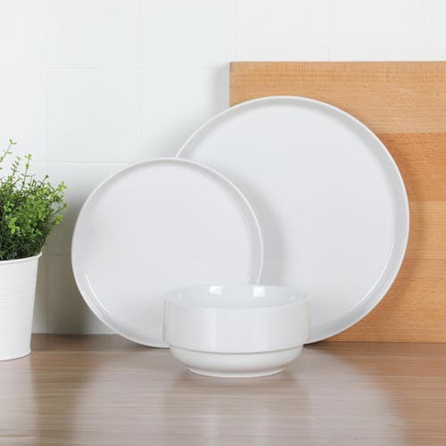 Gibson Home Snowscape 12 Piece Fine Ceramic Stackable Dinnerware Set In White