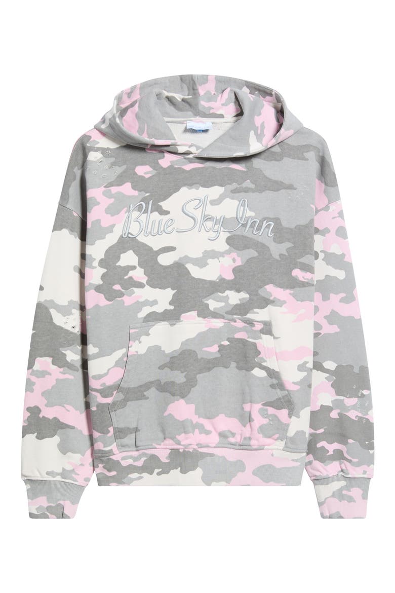 Pink Camo Distressed Cotton Hoodie, Alternate, color, PINK