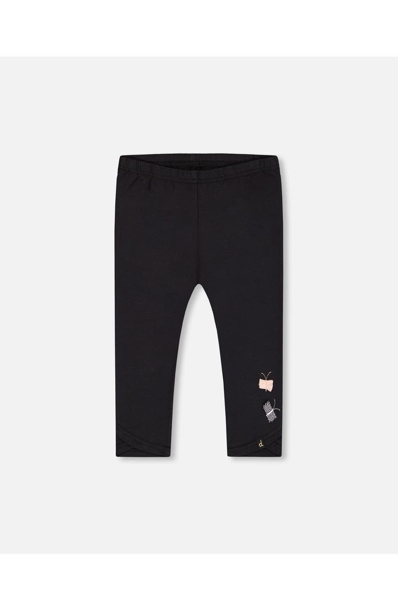 Deux par Deux Little Girl's Organic Cotton Capri Legging Black And Small Flower, Main, color,