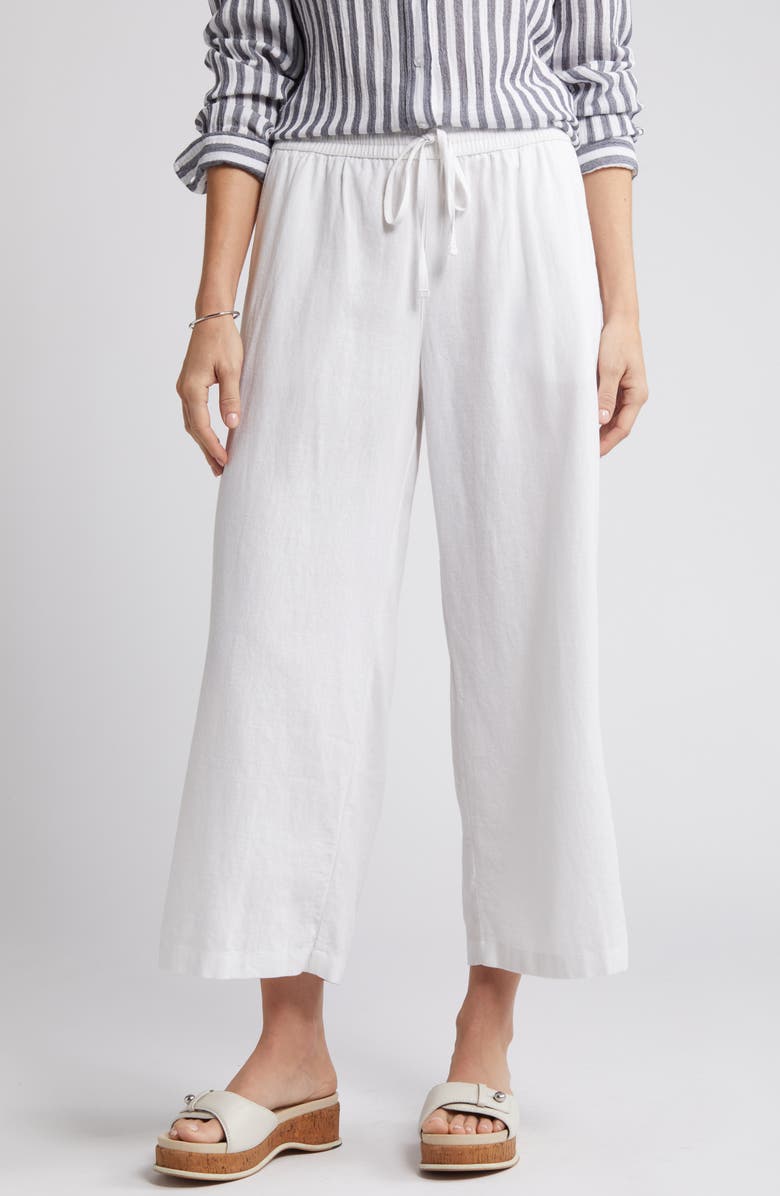 Caslon<sup>®</sup> Drawstring Wide Leg Linen Blend Pants, Alternate, color, White