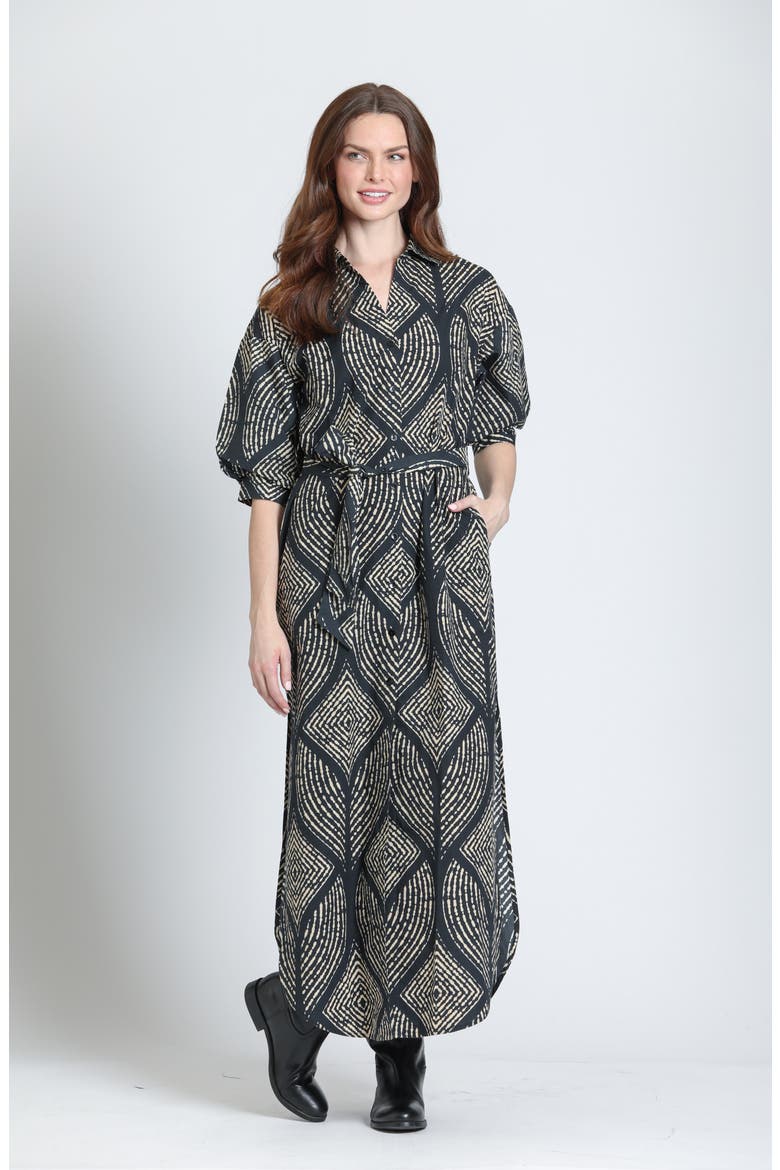 Puff Sleeve Belted Cotton Maxi Dress, Alternate, color, ONYX/DESERT SAND